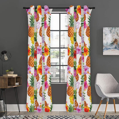 Hawaii Hibiscus Pineapple Pattern Print Curtain