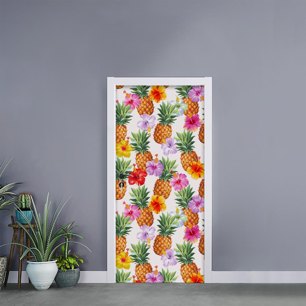 Hawaii Hibiscus Pineapple Pattern Print Door Sticker