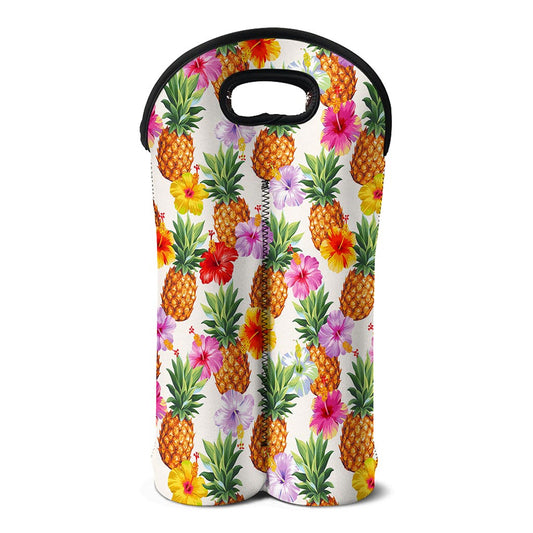 Hawaii Hibiscus Pineapple Pattern Print Double Neoprene Wine Tote