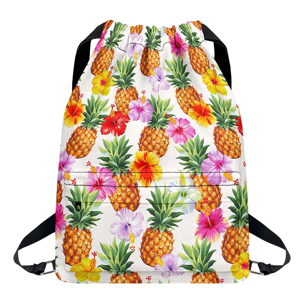 Hawaii Hibiscus Pineapple Pattern Print Drawstring Backpack
