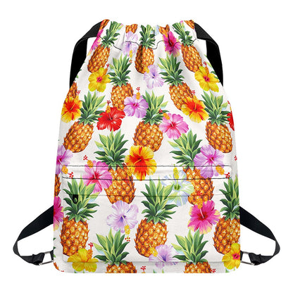 Hawaii Hibiscus Pineapple Pattern Print Drawstring Backpack