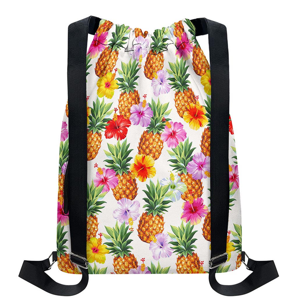 Hawaii Hibiscus Pineapple Pattern Print Drawstring Backpack