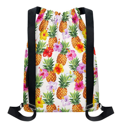 Hawaii Hibiscus Pineapple Pattern Print Drawstring Backpack