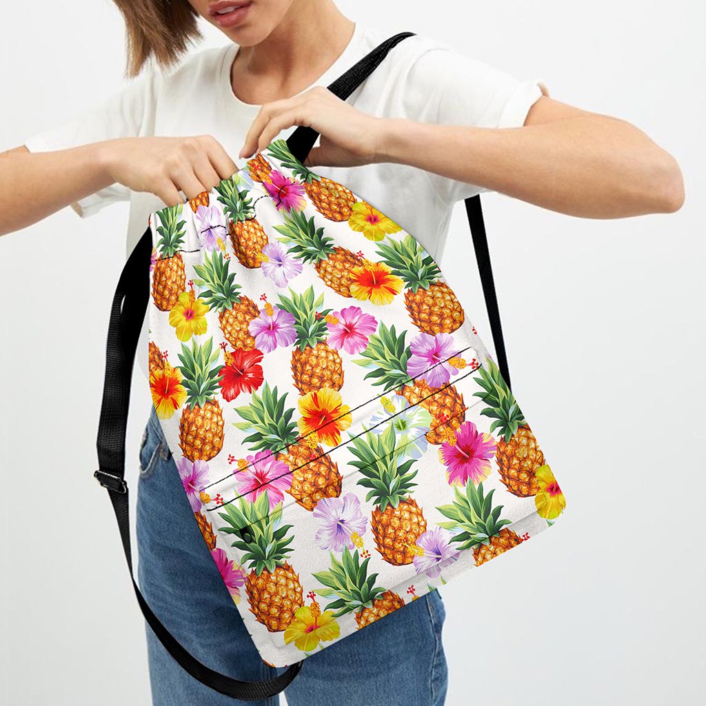 Hawaii Hibiscus Pineapple Pattern Print Drawstring Backpack