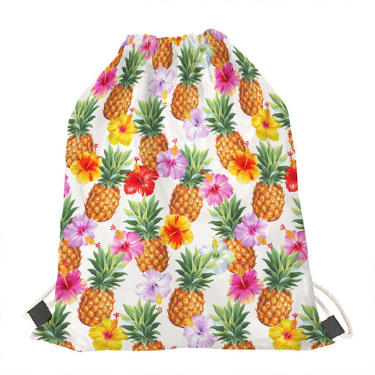 Hawaii Hibiscus Pineapple Pattern Print Drawstring Bag
