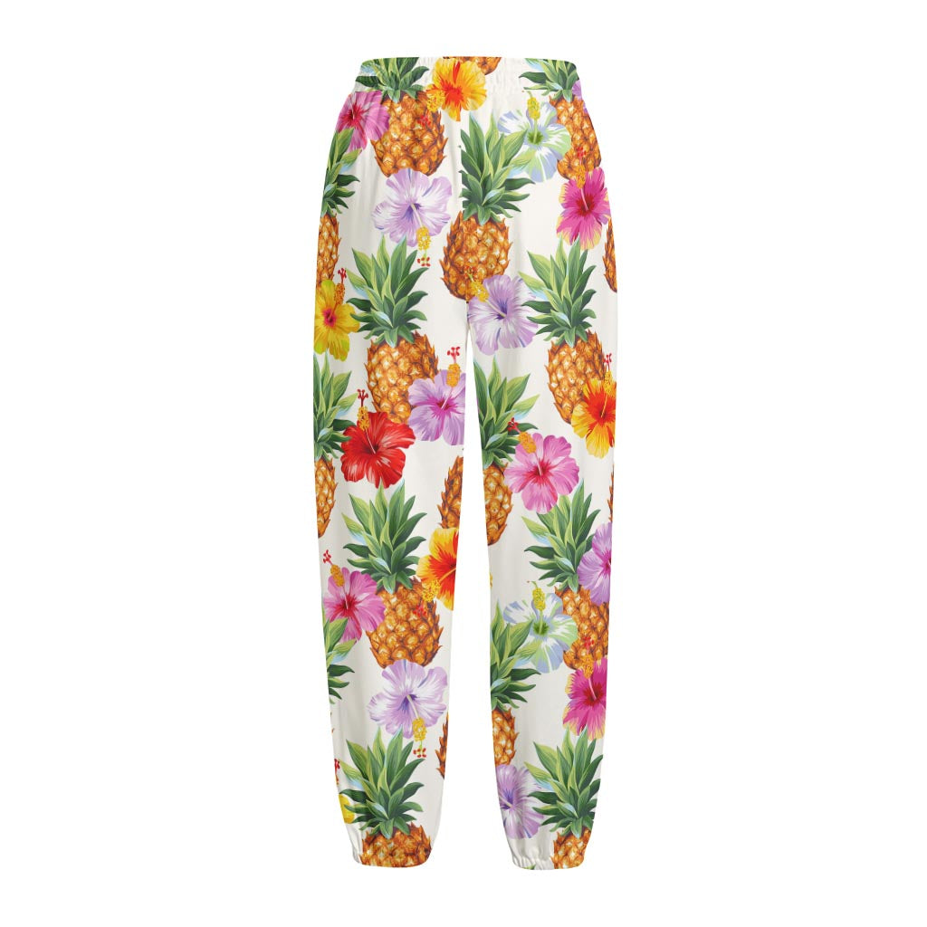 Hawaii Hibiscus Pineapple Pattern Print Fleece Lined Knit Pants