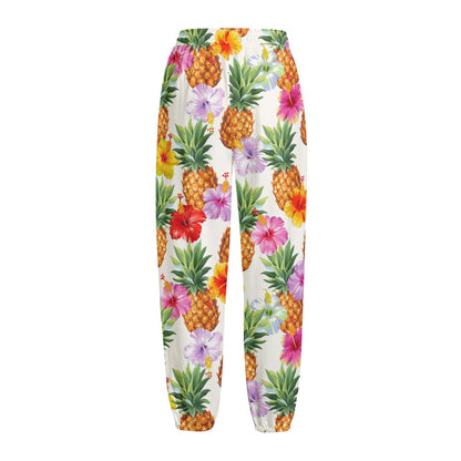 Hawaii Hibiscus Pineapple Pattern Print Fleece Lined Knit Pants