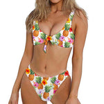 Hawaii Hibiscus Pineapple Pattern Print Front Bow Tie Bikini