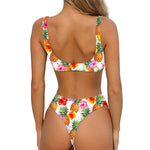 Hawaii Hibiscus Pineapple Pattern Print Front Bow Tie Bikini