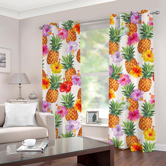 Hawaii Hibiscus Pineapple Pattern Print Grommet Curtains