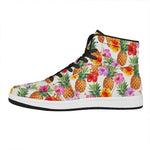 Hawaii Hibiscus Pineapple Pattern Print High Top Leather Sneakers
