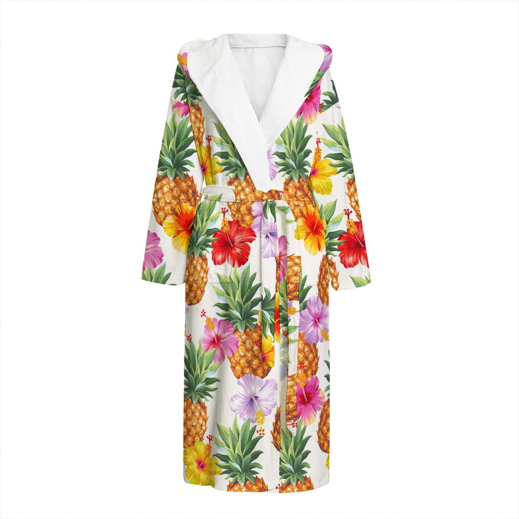 Hawaii Hibiscus Pineapple Pattern Print Hooded Bathrobe