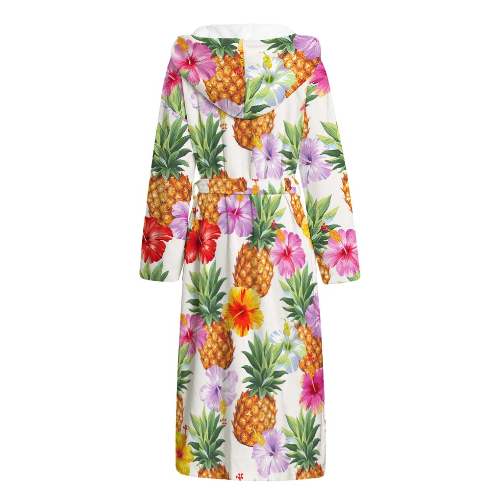 Hawaii Hibiscus Pineapple Pattern Print Hooded Bathrobe