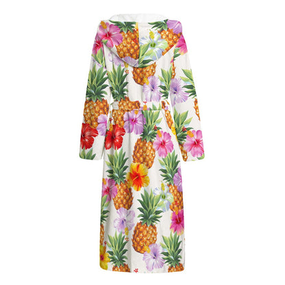 Hawaii Hibiscus Pineapple Pattern Print Hooded Bathrobe