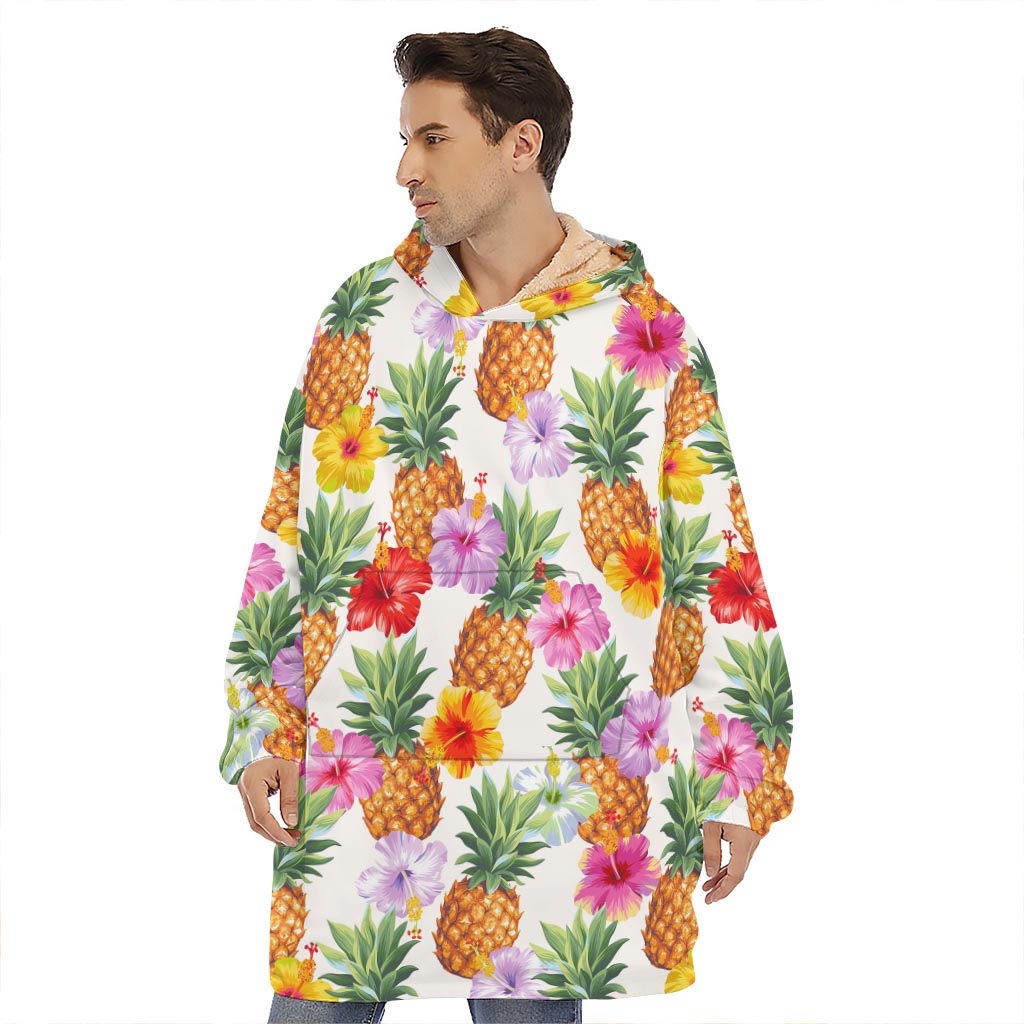 Hawaii Hibiscus Pineapple Pattern Print Hoodie Blanket