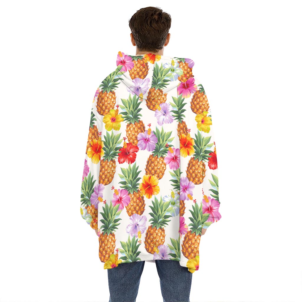 Hawaii Hibiscus Pineapple Pattern Print Hoodie Blanket