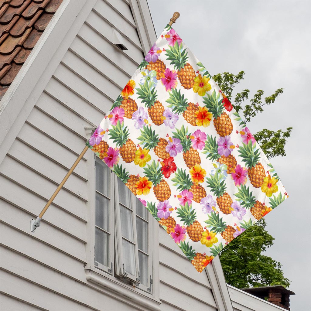 Hawaii Hibiscus Pineapple Pattern Print House Flag