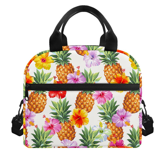 Hawaii Hibiscus Pineapple Pattern Print Insulated Lunch Bag