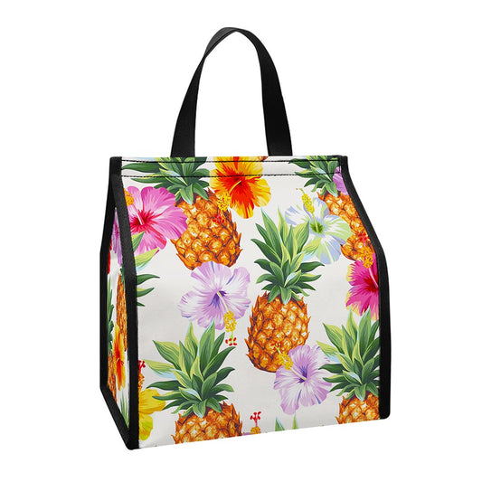 Hawaii Hibiscus Pineapple Pattern Print Insulated Lunch Tote