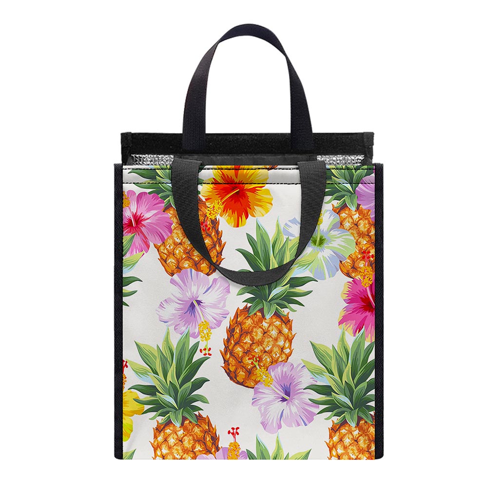 Hawaii Hibiscus Pineapple Pattern Print Insulated Lunch Tote