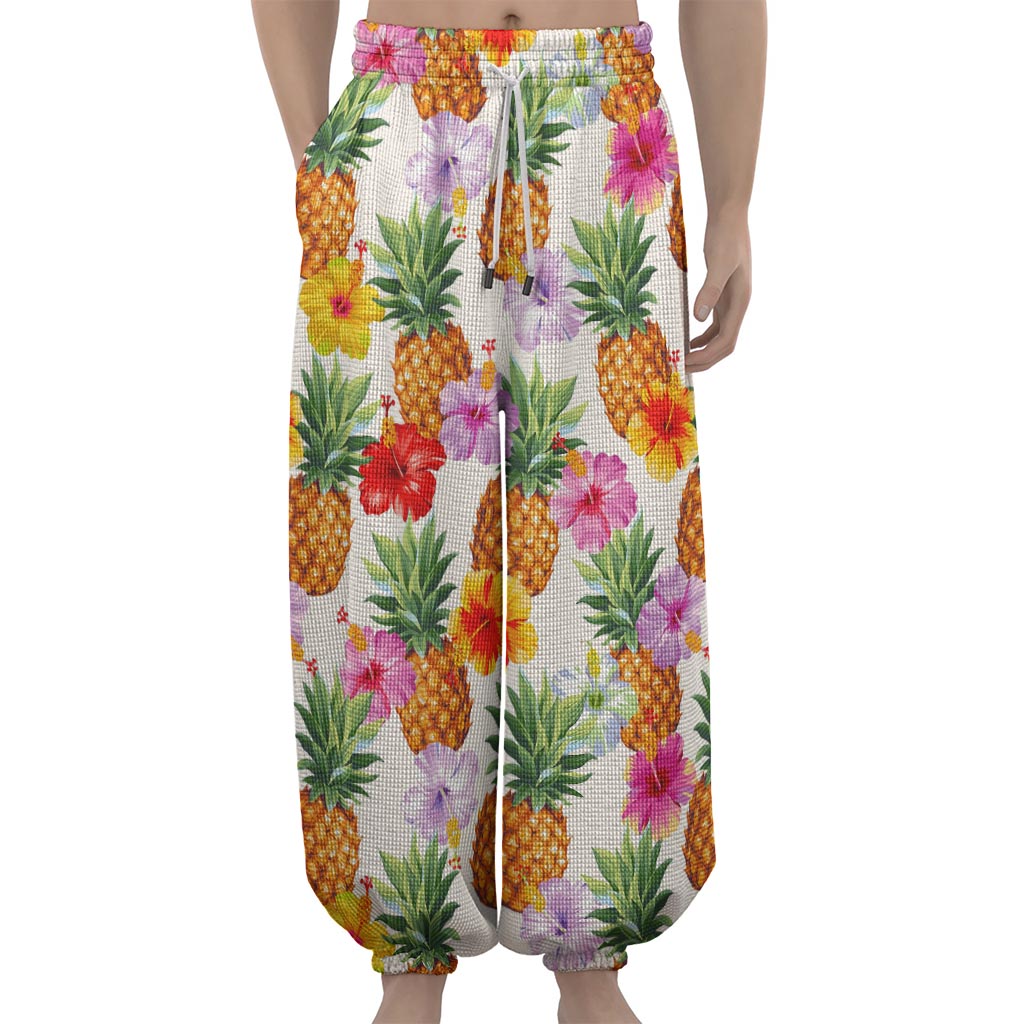 Hawaii Hibiscus Pineapple Pattern Print Lantern Pants