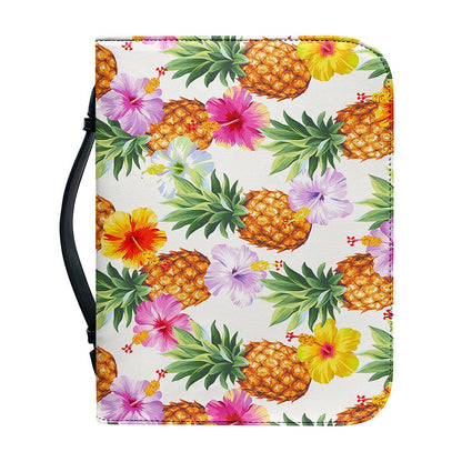 Hawaii Hibiscus Pineapple Pattern Print Leather Bible Cover