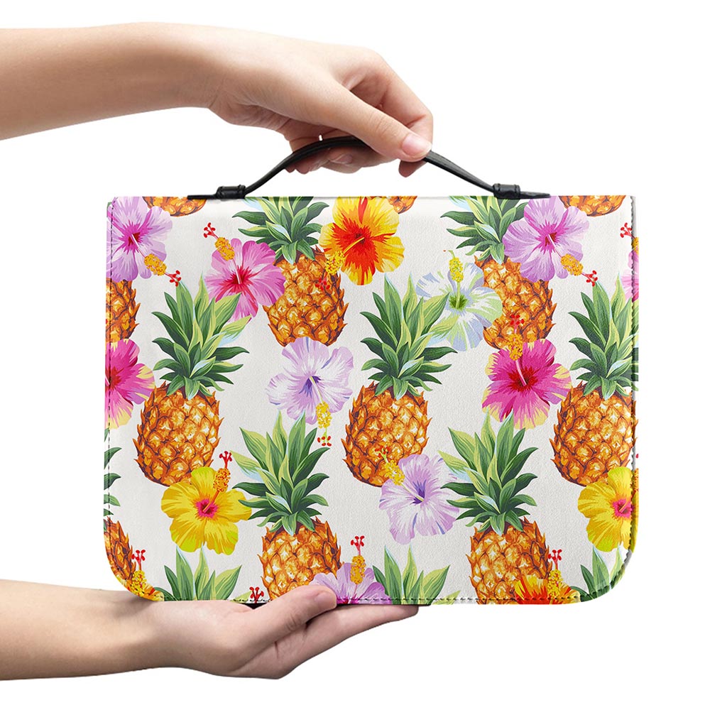 Hawaii Hibiscus Pineapple Pattern Print Leather Bible Cover