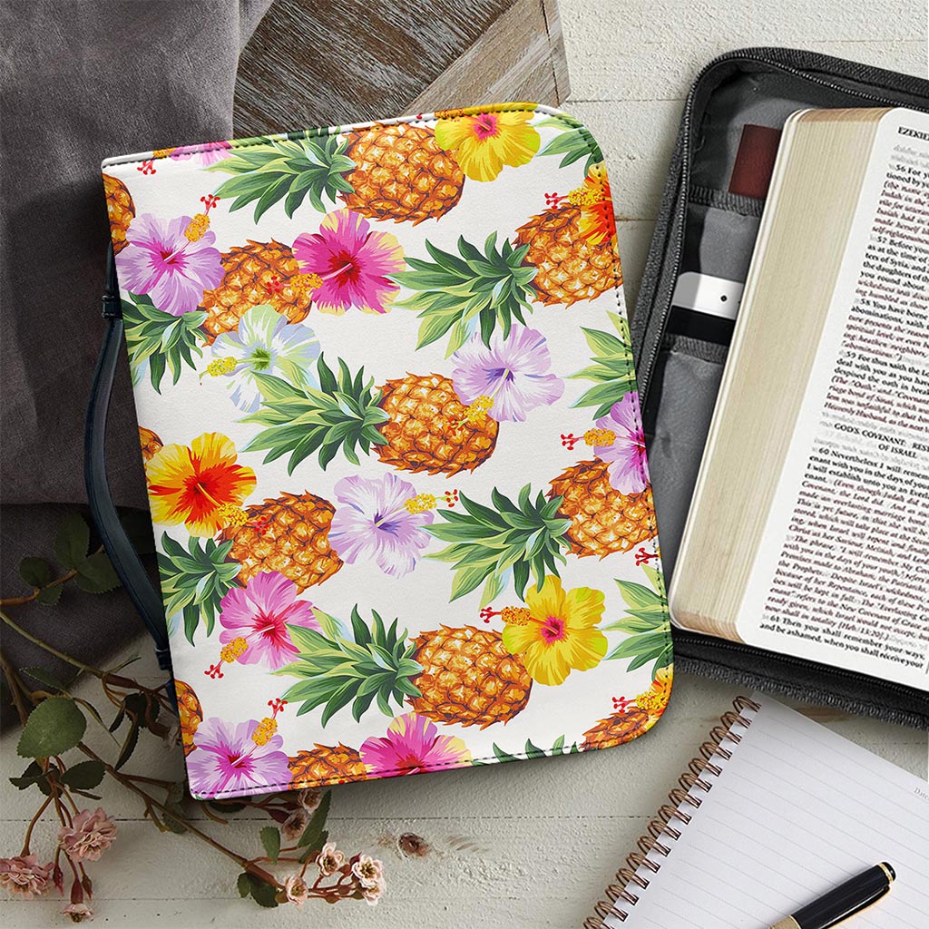Hawaii Hibiscus Pineapple Pattern Print Leather Bible Cover