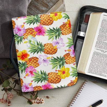 Hawaii Hibiscus Pineapple Pattern Print Leather Bible Cover