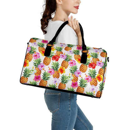 Hawaii Hibiscus Pineapple Pattern Print Leather Duffle Bag