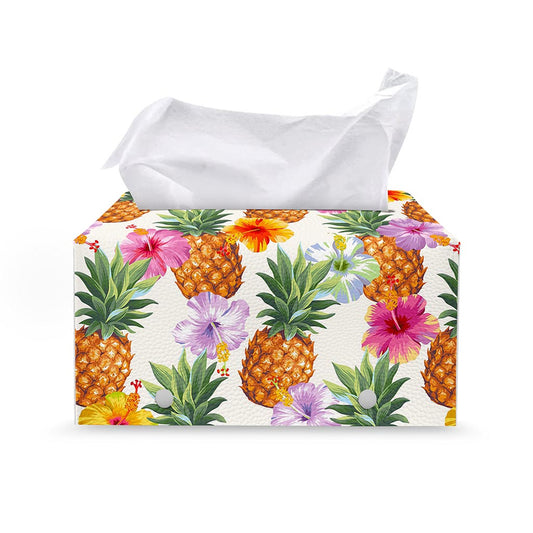 Hawaii Hibiscus Pineapple Pattern Print Leather Tissue Box Cover