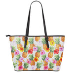 Hawaii Hibiscus Pineapple Pattern Print Leather Tote Bag