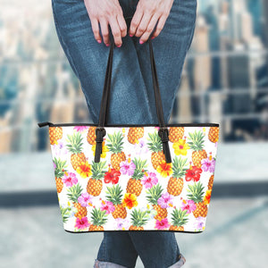 Hawaii Hibiscus Pineapple Pattern Print Leather Tote Bag