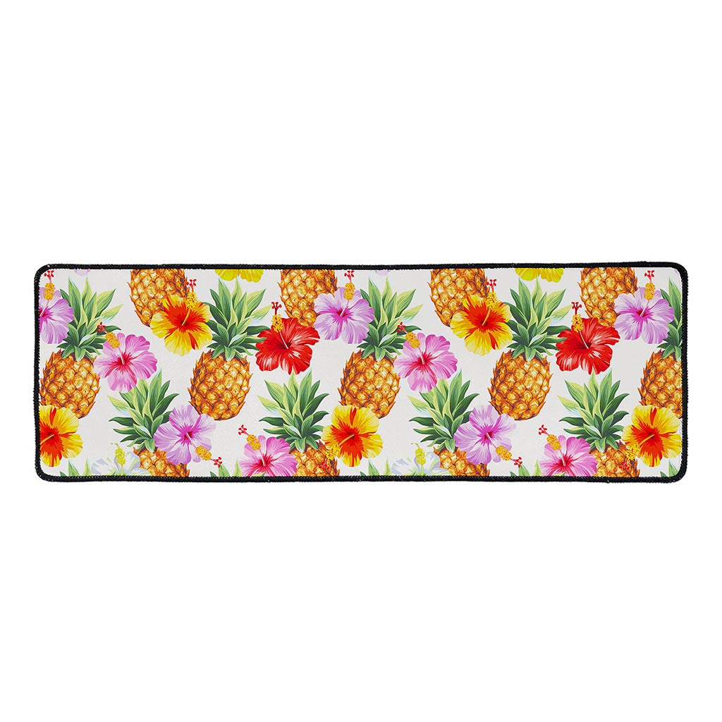 Hawaii Hibiscus Pineapple Pattern Print Long Kitchen Mat