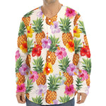 Hawaii Hibiscus Pineapple Pattern Print Long Sleeve Baseball Jersey