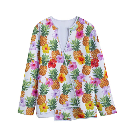 Hawaii Hibiscus Pineapple Pattern Print Long Sleeve Short Coat