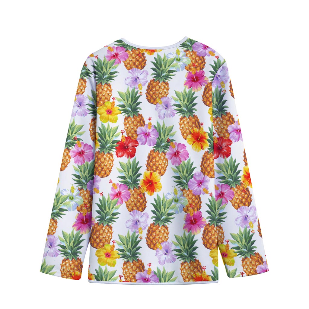 Hawaii Hibiscus Pineapple Pattern Print Long Sleeve Short Coat