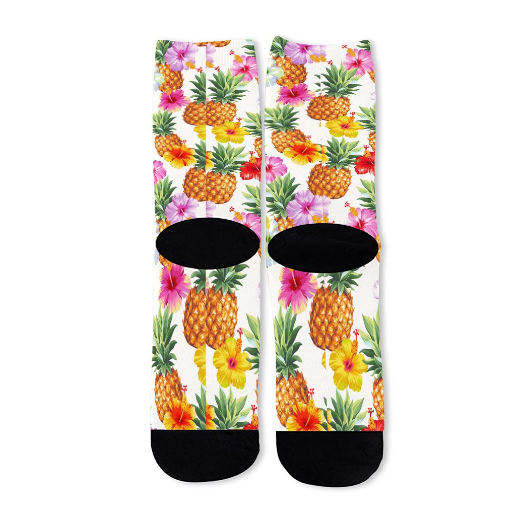 Hawaii Hibiscus Pineapple Pattern Print Long Socks