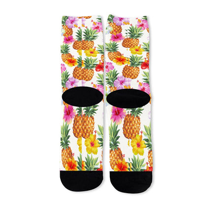 Hawaii Hibiscus Pineapple Pattern Print Long Socks