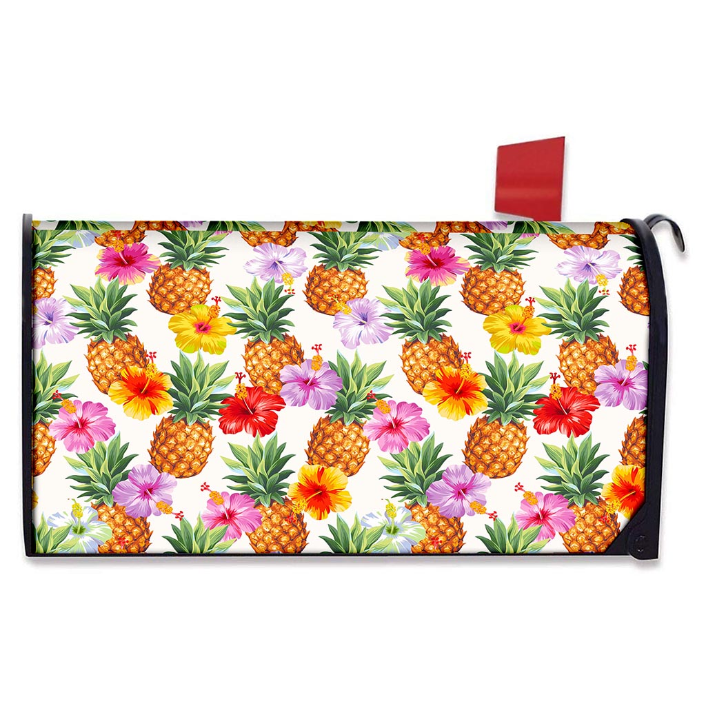 Hawaii Hibiscus Pineapple Pattern Print Mailbox Cover