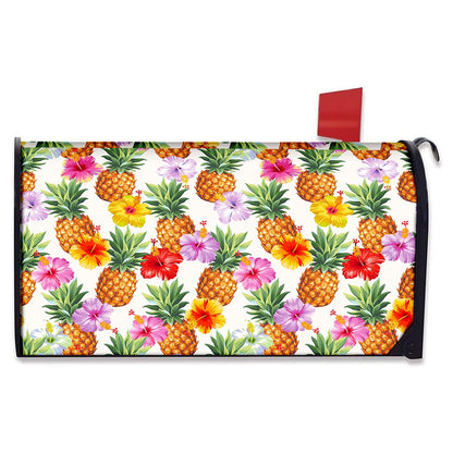 Hawaii Hibiscus Pineapple Pattern Print Mailbox Cover