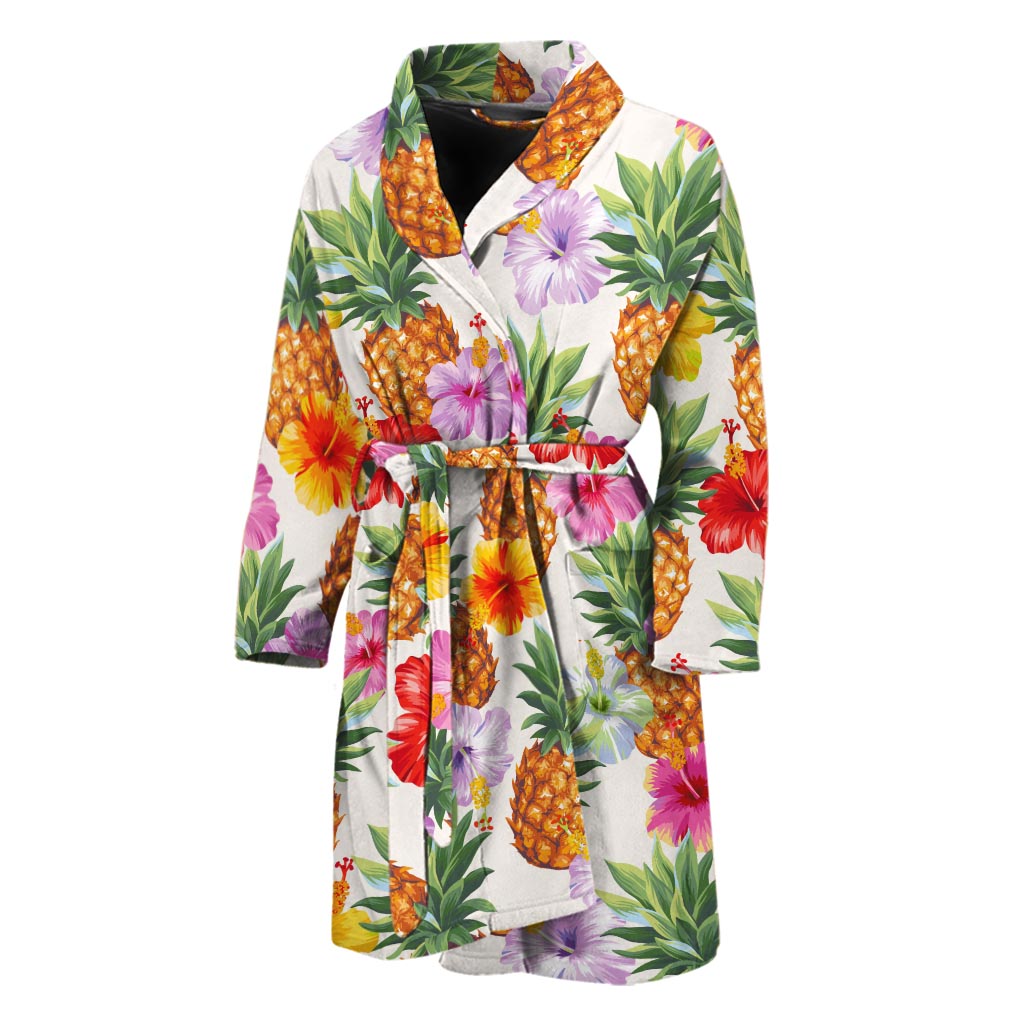 Hawaii Hibiscus Pineapple Pattern Print Men's Bathrobe