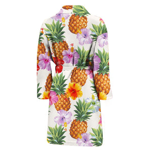 Hawaii Hibiscus Pineapple Pattern Print Men's Bathrobe