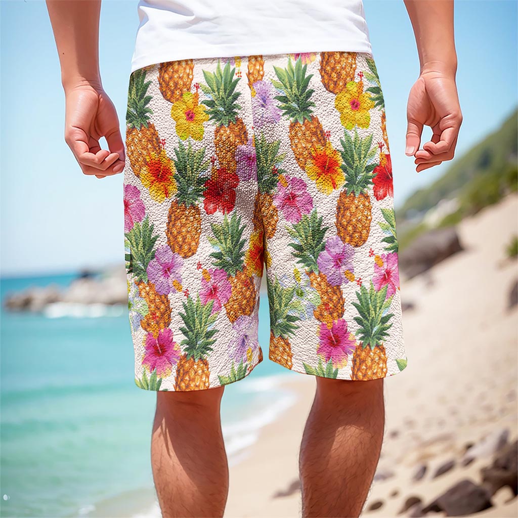 Hawaii Hibiscus Pineapple Pattern Print Men's Cargo Shorts