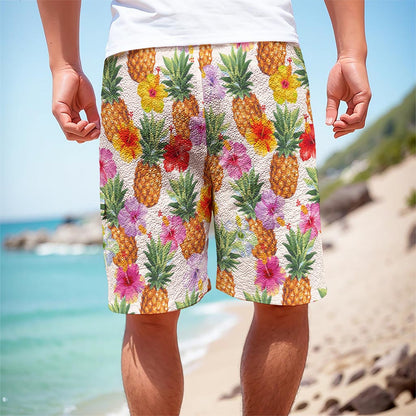 Hawaii Hibiscus Pineapple Pattern Print Men's Cargo Shorts