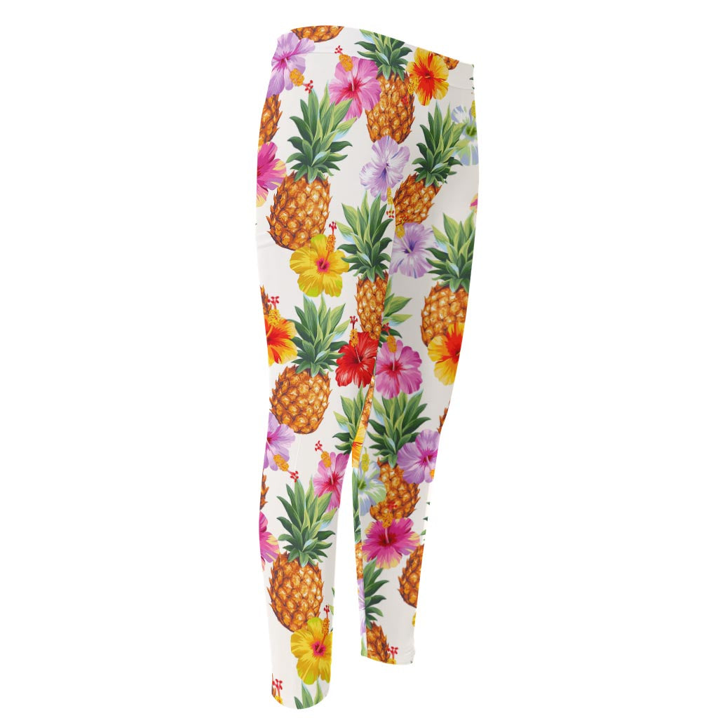 Hawaii Hibiscus Pineapple Pattern Print Men's Compression Pants