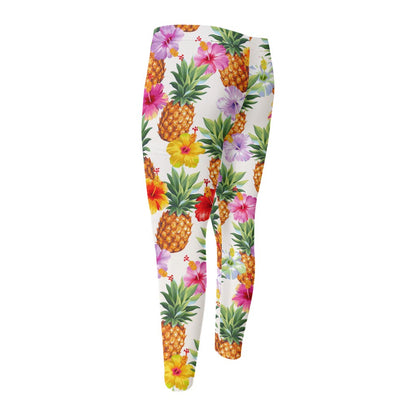 Hawaii Hibiscus Pineapple Pattern Print Men's Compression Pants