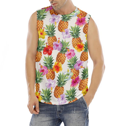 Hawaii Hibiscus Pineapple Pattern Print Men's Fitness Tank Top