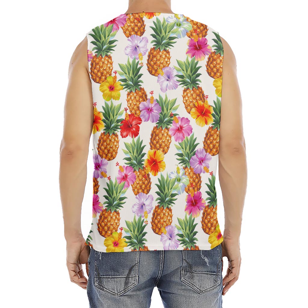 Hawaii Hibiscus Pineapple Pattern Print Men's Fitness Tank Top