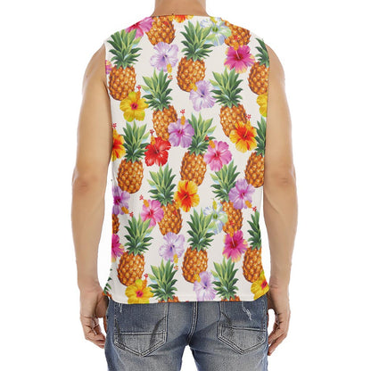 Hawaii Hibiscus Pineapple Pattern Print Men's Fitness Tank Top